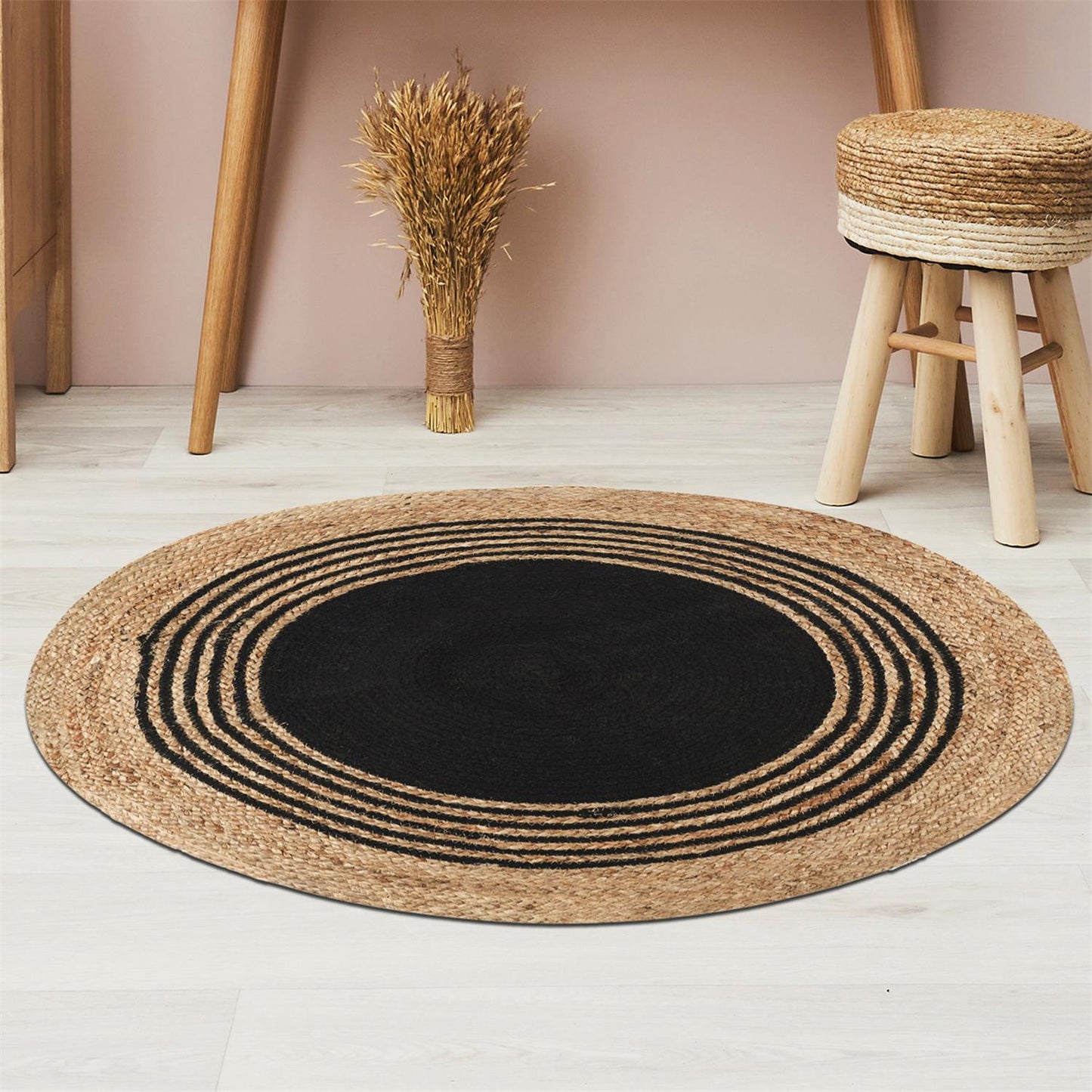 TAPIS ROND JUTE COTON NOIR 90CM M4