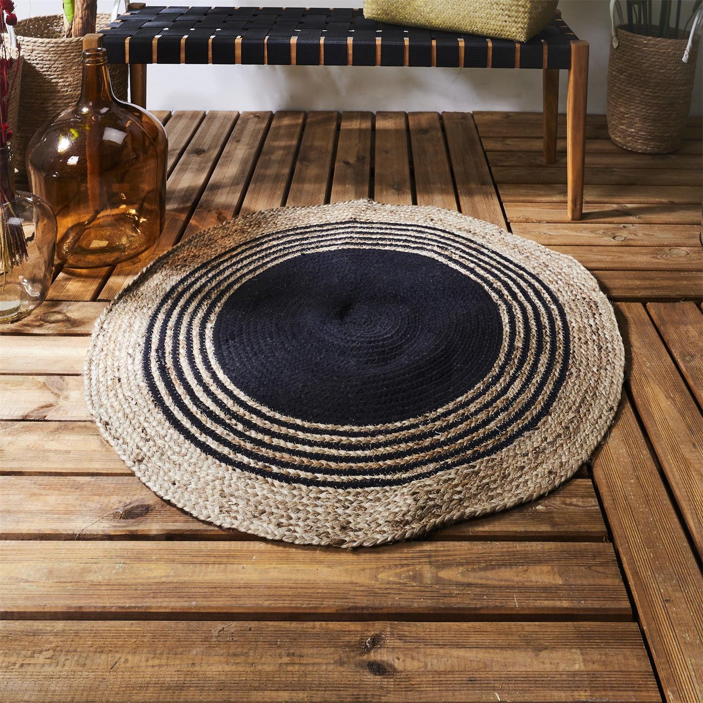 TAPIS ROND JUTE COTON NOIR 90CM M4