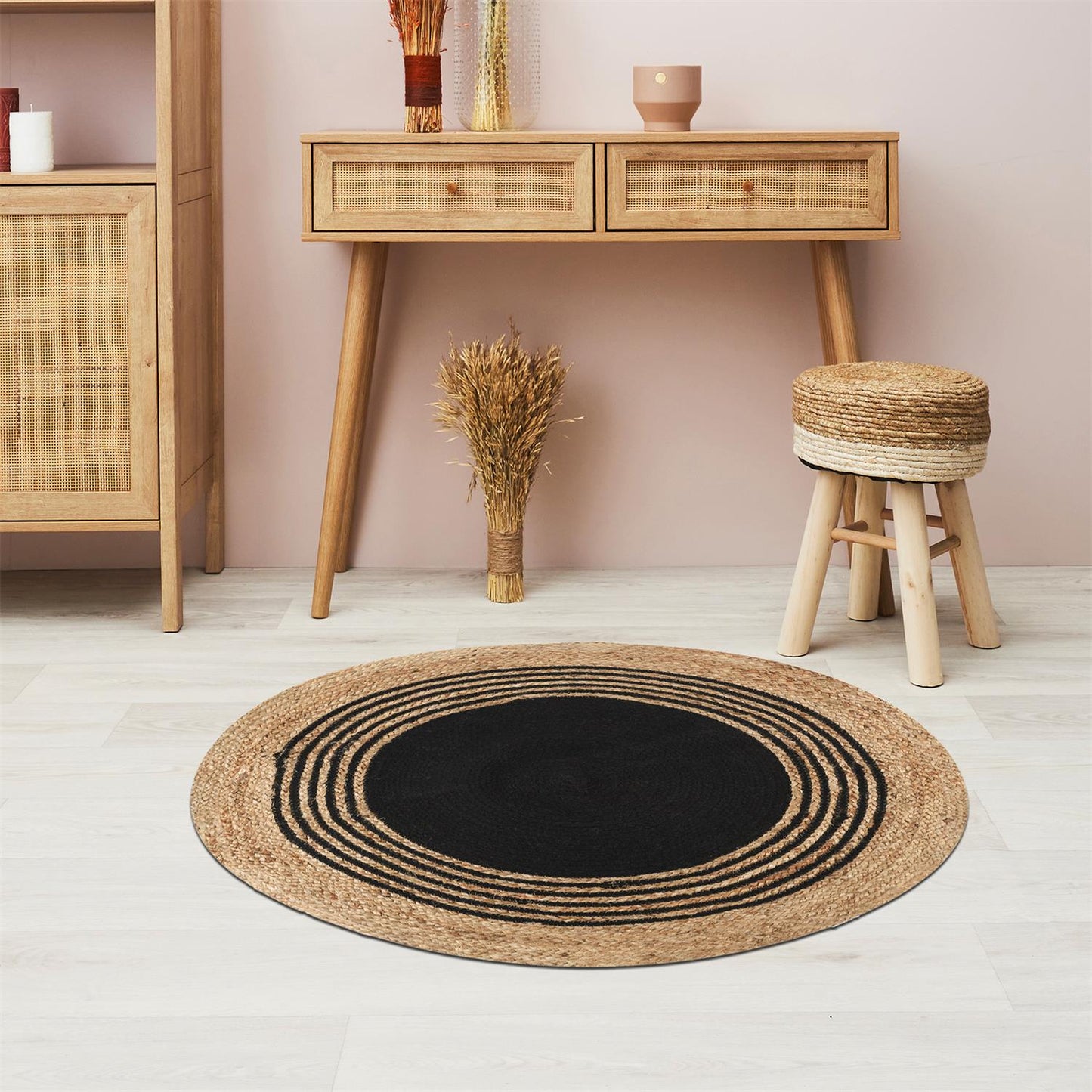 TAPIS ROND JUTE COTON NOIR 90CM M4