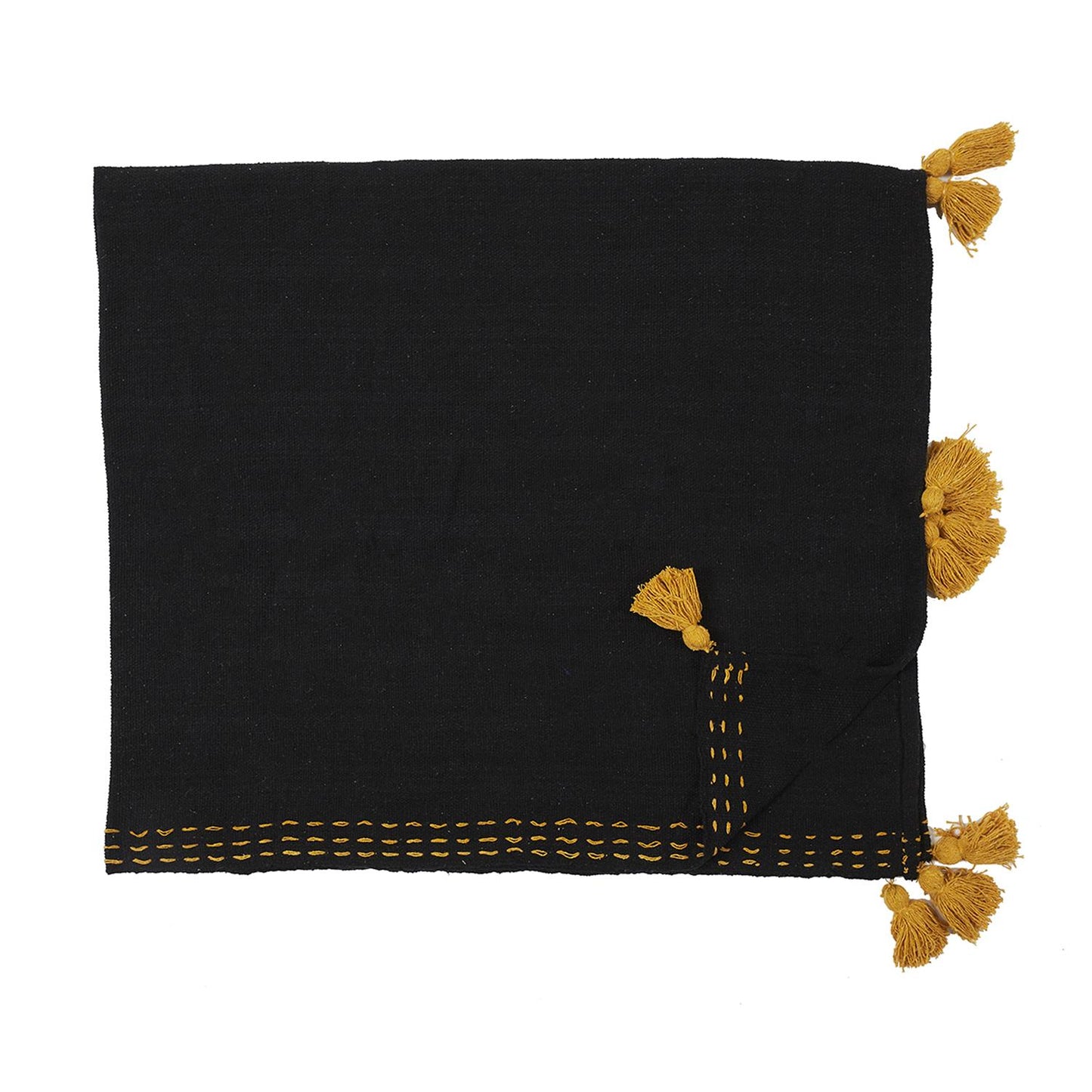 JETE DE CANAPE SURPIQUE POMPONS NOIR 130X150CM M6