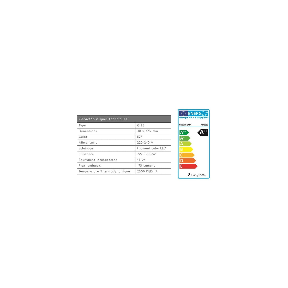 Ampoule Filaments Led "tube" 2w Ambre