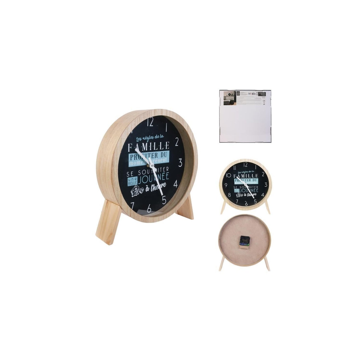 Horloge À Poser "famille" 30cm Naturel & Noir