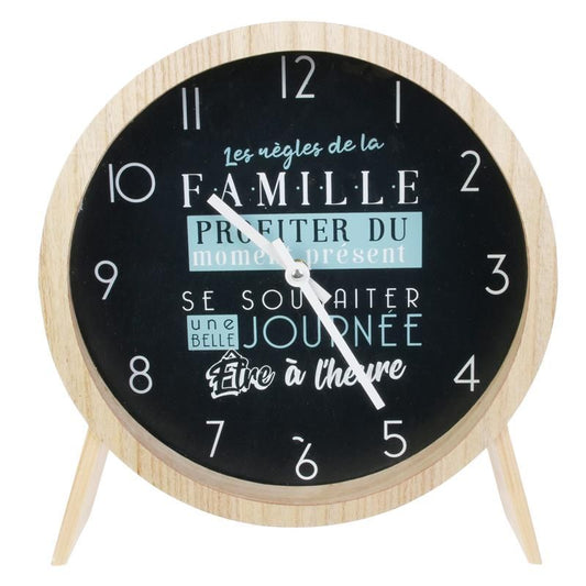 Horloge À Poser "famille" 30cm Naturel & Noir