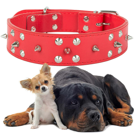 Collier chien clouté cuir eco réglable xl rouge