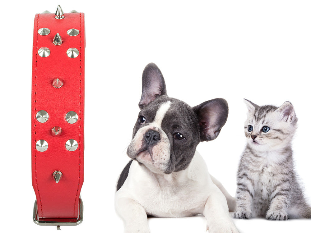 Collier chien clouté cuir eco réglable xl rouge