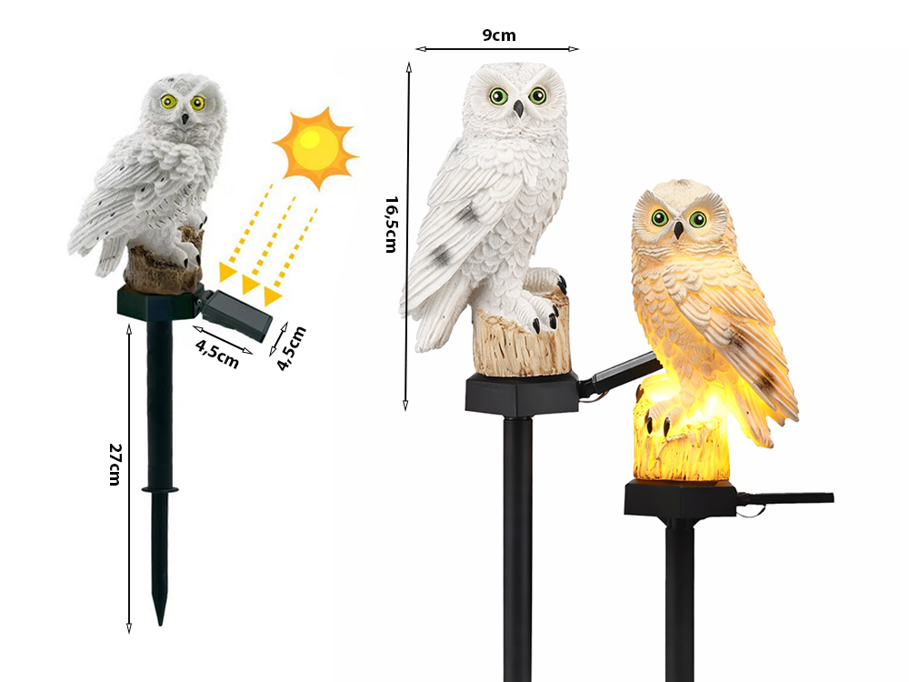 LAMPE SOLAIRE LED HIBOU DE JARDIN GRANDE LAMPE À ENFONCER DÉCORATION DE JARDIN
