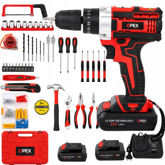 Perceuse-visseuse à percussion sans fil 2 batteries 21 v, kit d'outils, mallette