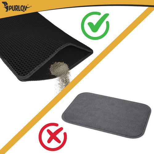 Tapis pour bac à litière Purlov 75 x 55 cm, noir, double couche, mousse EVA alvéolée