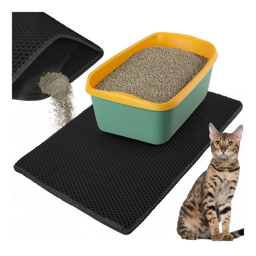 Tapis pour bac à litière Purlov 75 x 55 cm, noir, double couche, mousse EVA alvéolée