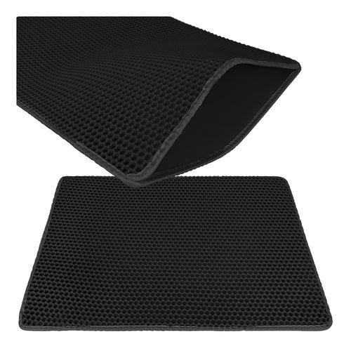 Tapis pour bac à litière Purlov 75 x 55 cm, noir, double couche, mousse EVA alvéolée