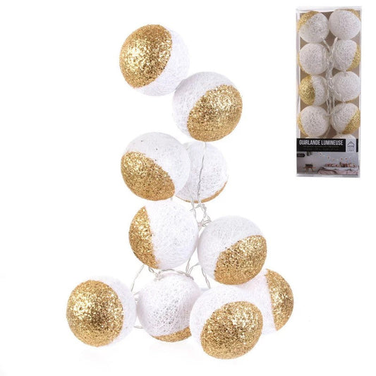 Guirlande lumineuse boules pailletées 10 leds blanc, doré The Home Deco Light