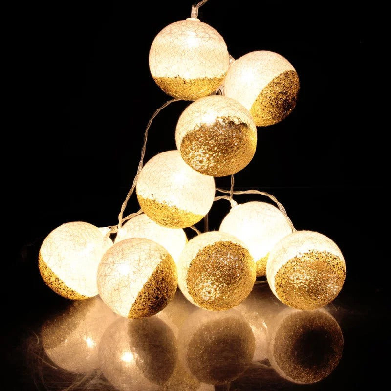 Guirlande lumineuse boules pailletées 10 leds blanc, doré The Home Deco Light