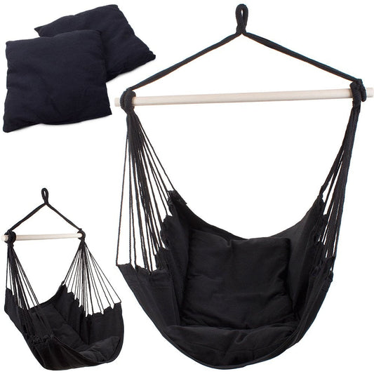 Hamac brésilien suspendu avec 2 coussins noir