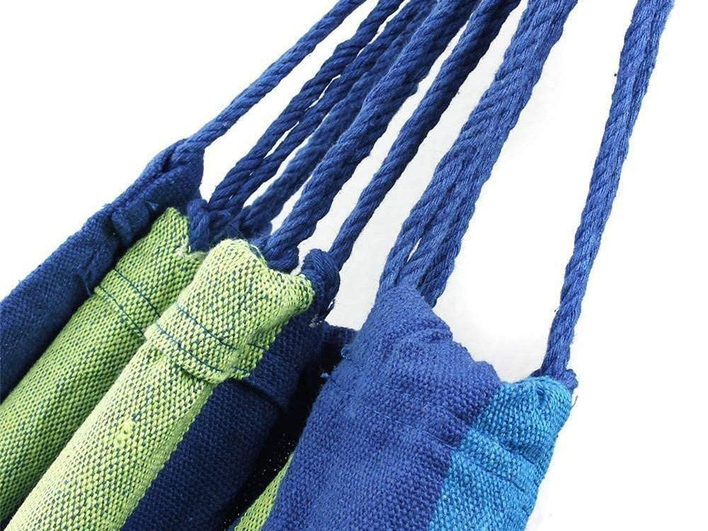 Hamac brésilien deux place avec coussin XXL 260x150 cm bleu foncé et vert
