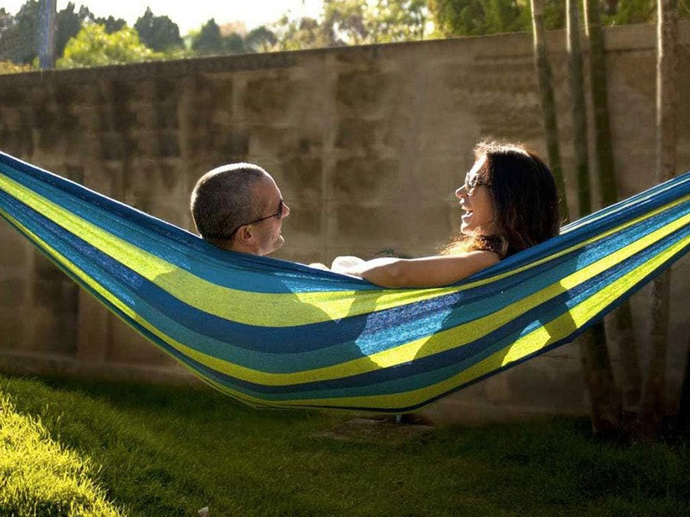 Hamac brésilien deux place avec coussin XXL 260x150 cm bleu foncé et vert