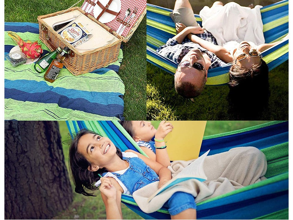 Hamac brésilien deux place avec coussin XXL 260x150 cm bleu foncé et vert