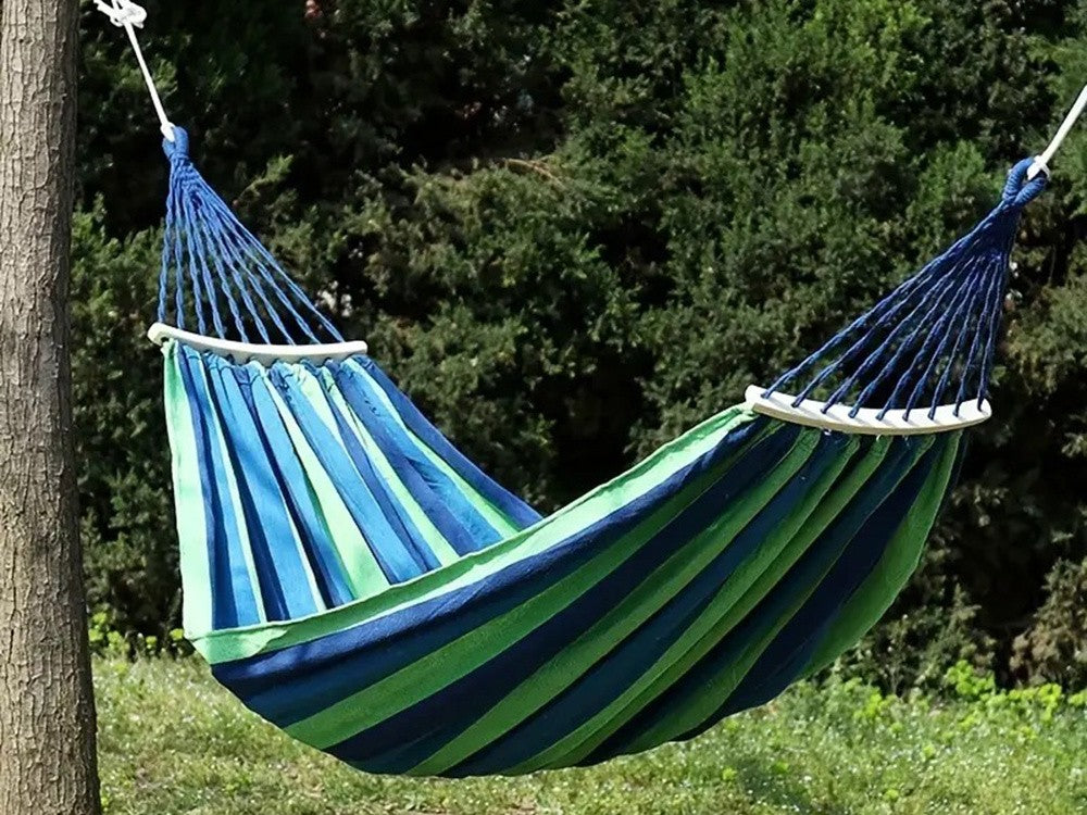 Hamac brésilien deux place avec coussin XXL 260x150 cm bleu foncé et vert