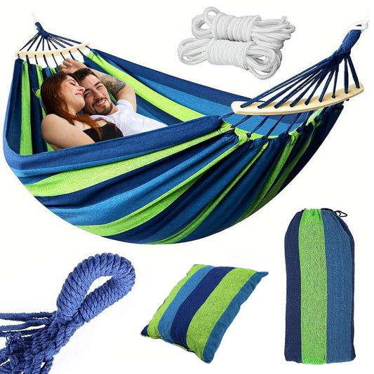 Hamac brésilien deux place avec coussin XXL 260x150 cm bleu foncé et vert
