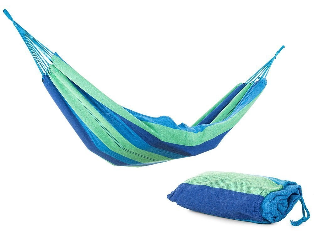 Hamac de jardin suspendu bleu et vert 200x80 cm avec housse de transport
