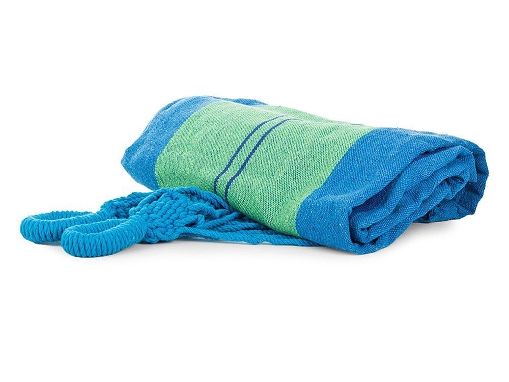 Hamac de jardin suspendu bleu et vert 200x80 cm avec housse de transport