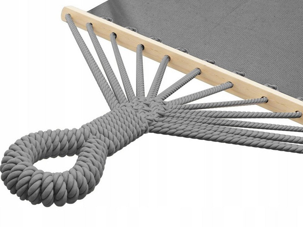 Hamac de jardin suspendu grande taille, housse avec serre-tête en cordes 200 cm gris
