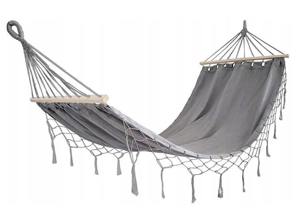 Hamac de jardin suspendu grande taille, housse avec serre-tête en cordes 200 cm gris