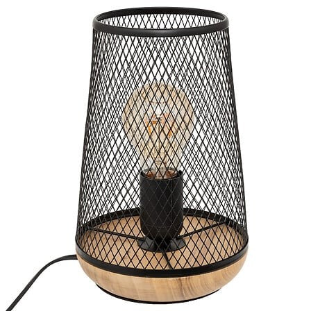 Lampe grillage Zely haut 24 cm métal et bois noir