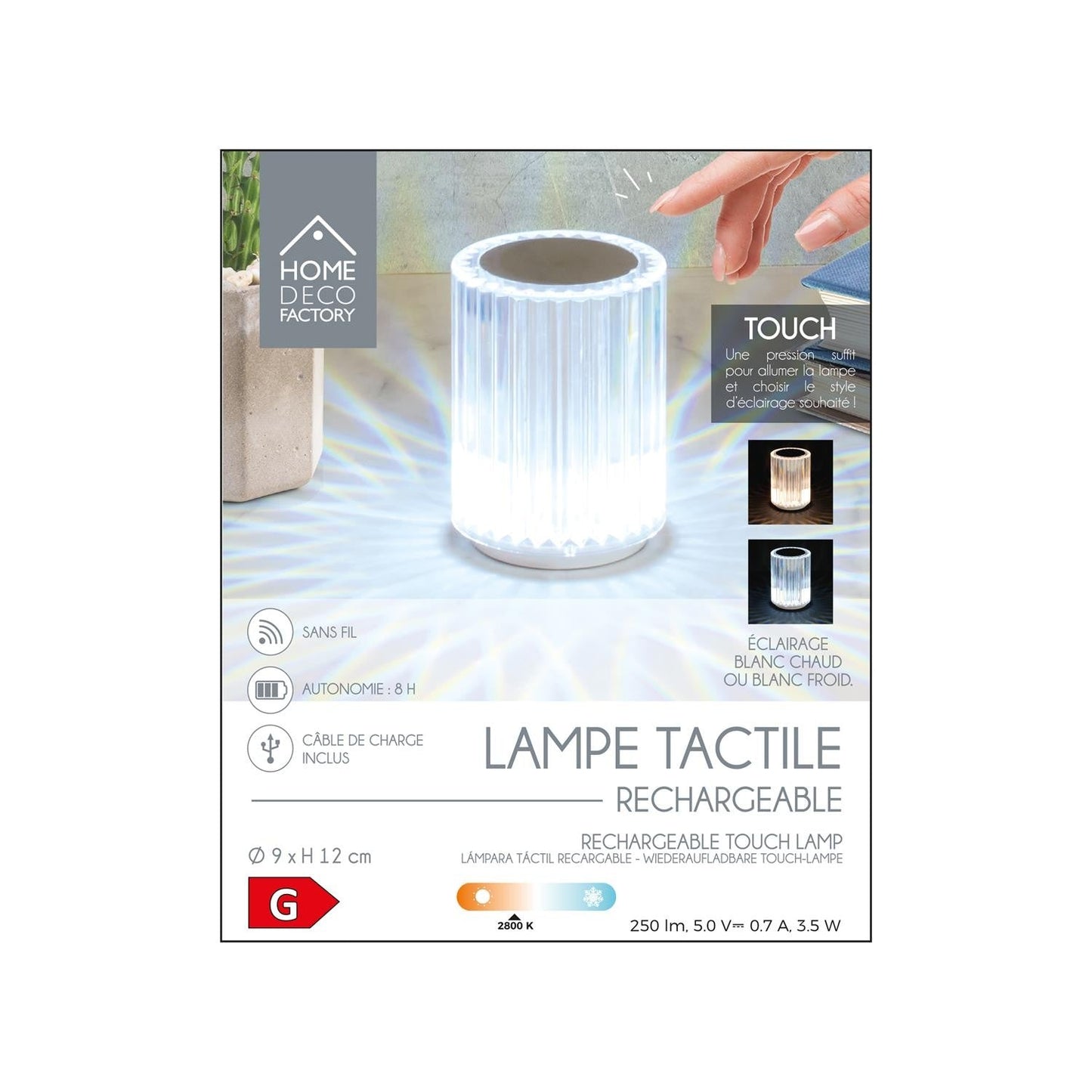 LAMPE TACTILE RECHARGEABLE LUMIERE BLANCHE M12