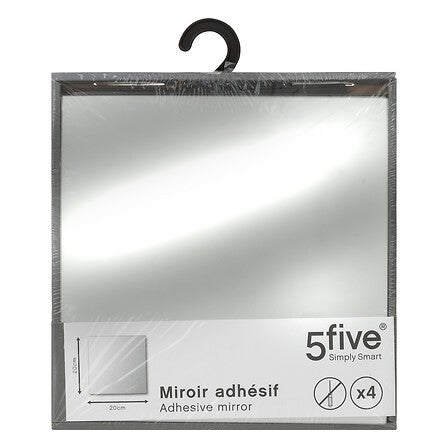 Lot de 4 miroirs adhésifs carrés 20 x 20 cm