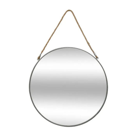 Miroir Rond En Métal Gris Avec Corde D 55 Cm