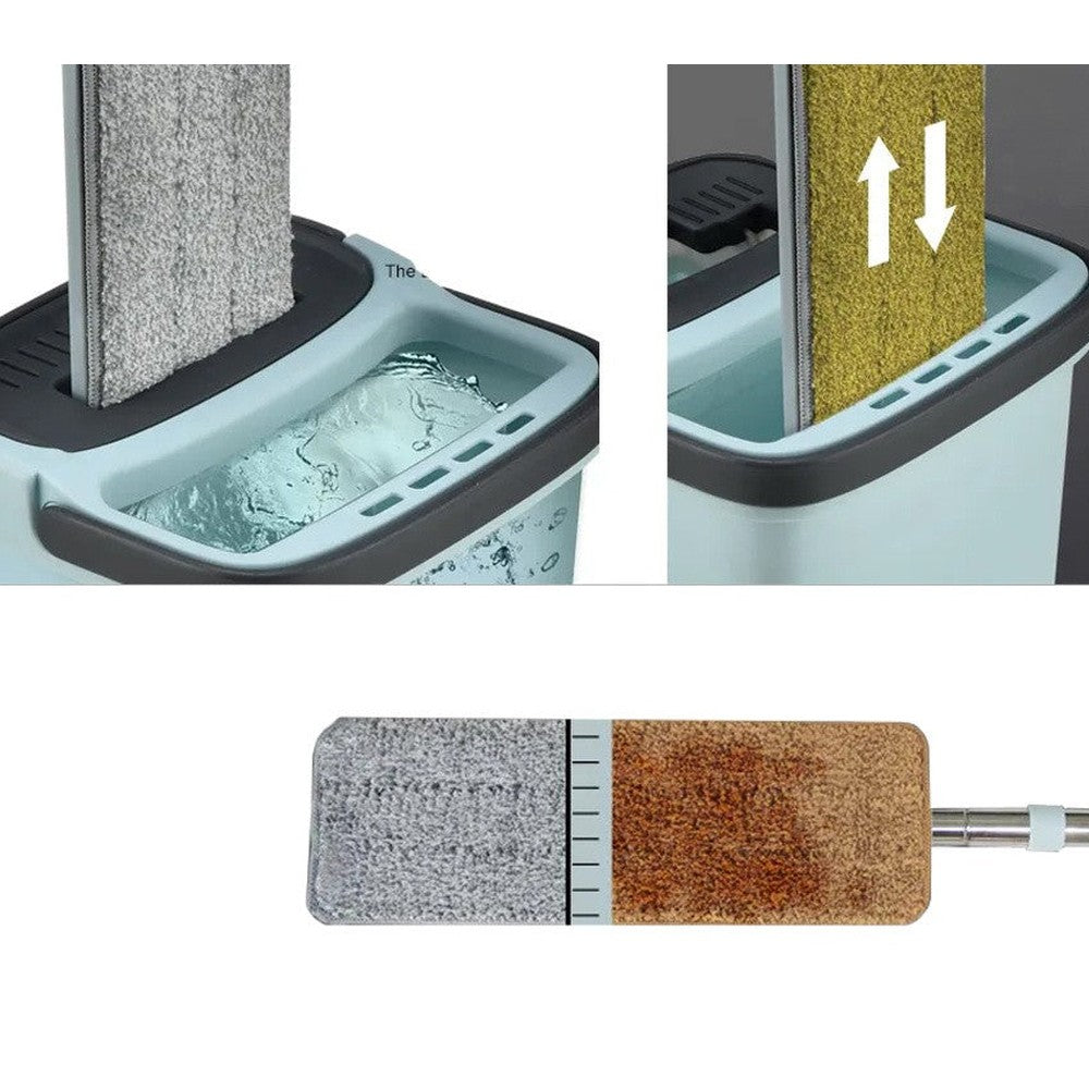 Balai  serpillière plat avec seau essoreuse deux compartiments + 3x lavette offerte