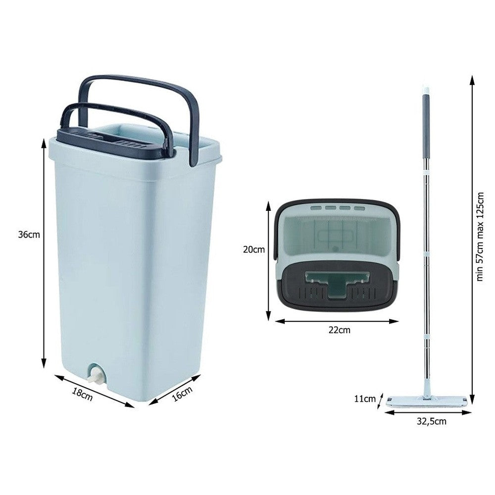 Balai  serpillière plat avec seau essoreuse deux compartiments + 3x lavette offerte