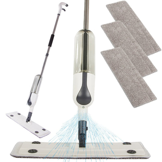 Balai serpillière plat avec pulvérisateur, rotatif + 3 lavette en microfibre