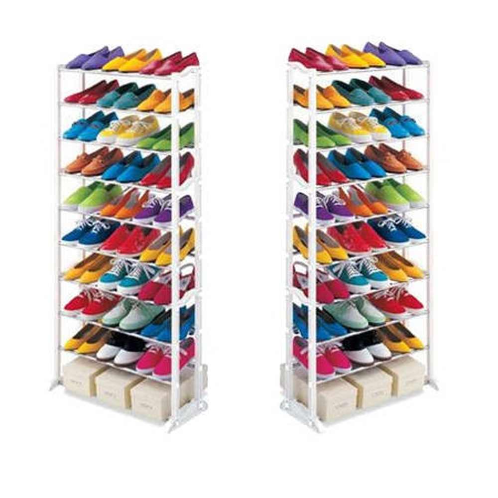 Meuble à chaussures en métal blanc pour 30 paires
