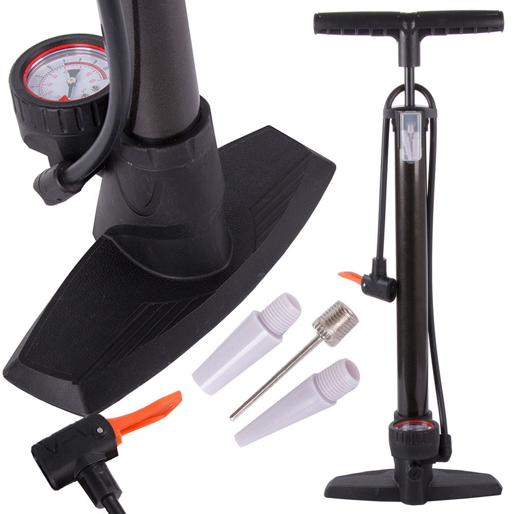 Pompe au sol avec manomètre, embouts de vélo pour pied de voiture