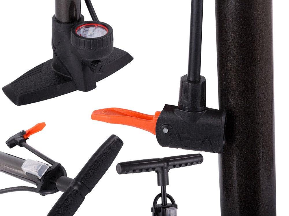 Pompe au sol avec manomètre, embouts de vélo pour pied de voiture