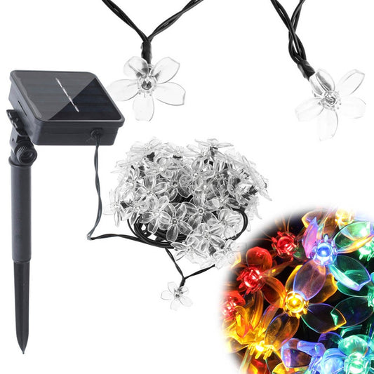 Lumières solaires de jardin fleurs 7m 50LED multicolore