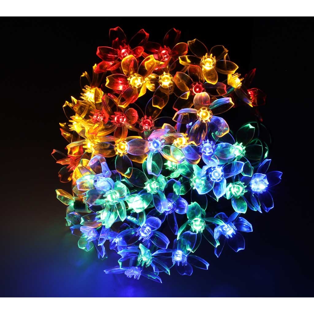 Lumières solaires de jardin fleurs 7m 50LED multicolore
